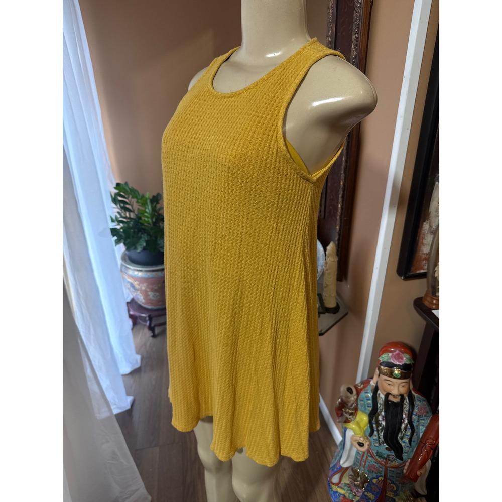 Forever 21 Mustard Yellow Waffle Knit Sleeveless Mini Swing Dress Womens Small - Picture 2 of 5
